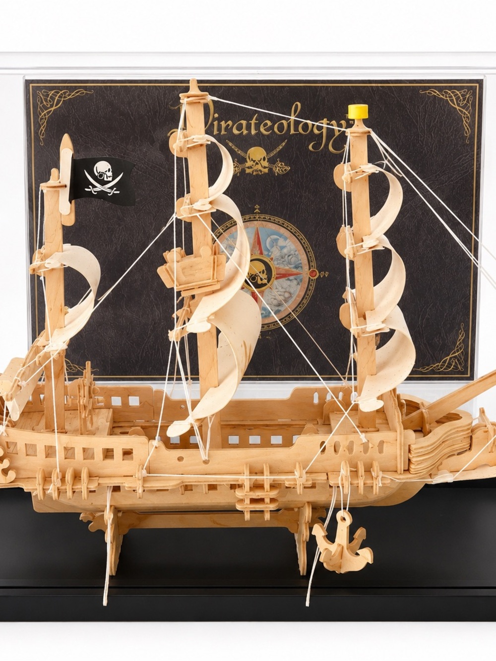 Pirateology Wooden Pirate Ship Model Display Case Nautical Decor